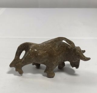 Hand Carved Marbled Bull Small Figurine Table Top Display Sculpture Home Decor