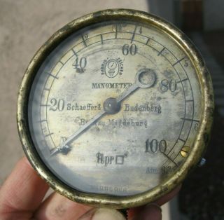 Antique Brass Schaeffer & Budenberg Manometer Pressure Gauge.  Buckau Magdeburg.