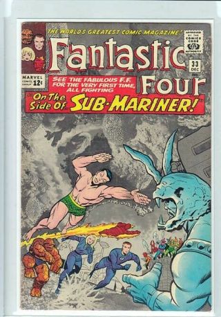 Fantastic Four 33 Marvel Comic Book 1964 Fine,  1964 Sub Mariner