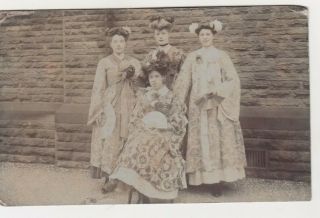 Old Photo Women Glamour Fancy Dress Japan Kimono Fan Japanese 1910s F2