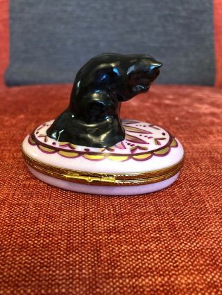Black Cat Limoges Box Peint Main 3