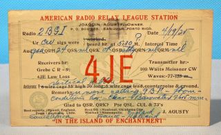 1925 Ham Radio Qsl Card - 4je,  San Juan,  Porto Rico