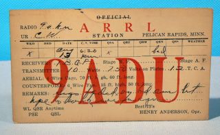 1926 Ham Radio Qsl Card - 9adu,  Pelican Rapids,  Mn