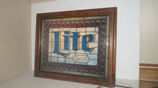 Miller Lite Advertising Electric Wall Hanging Lighted Beer Sign With Wood Frame