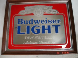 Budweiser Light 18 " X 22 " Bar Mirror Anheuser Busch Inc.  Draught Beer