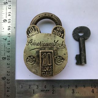 Old Or Antique Solid Brass Padlock Lock Key Unusual Shape Trick Or Puzzle