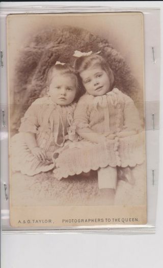 Large Cdv/cabinet Two Little Sibling Girls C1880/90s A & G Taylor Photographer