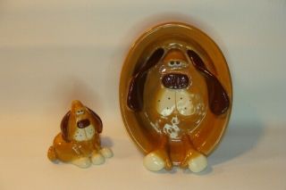 Russ Berrie Basset Hound Dog Puppy Plate Trinket Dish Matching Figurine Dog