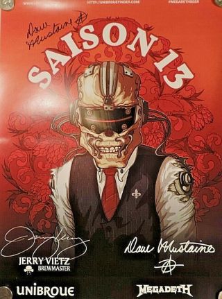 Signed Dave Mustaine Saison 13 Beer Poster Megadeth Unibroue Vic Rattlehead