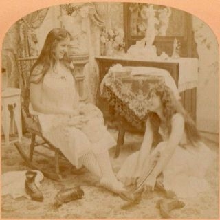 1897 Risque,  " We Will Be All Smile Tonight.  " B.  W.  Kilburn.  Stereoview Photo