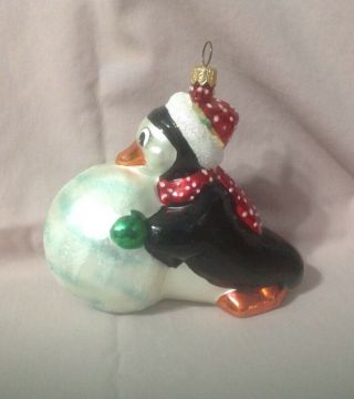 Christopher Radko Snow Biz Blown Glass Christmas Ornament 1996 Penguin
