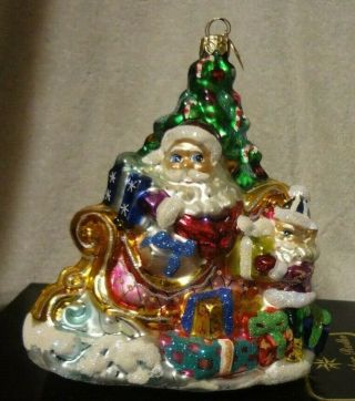 Christopher Radko Christmas Ornament Glass Santa In Sleigh,  Tree & Snowman
