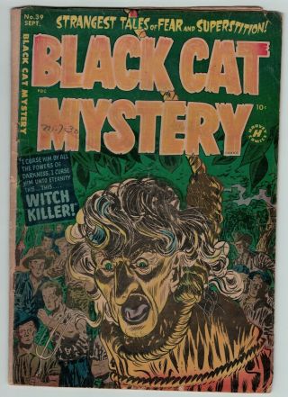Black Cat Mystery 39 Harvey Comics 1952 Golden Age Pre - Code Horror Soti Gd Gd -