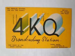 Qsl Card From Radio Station 4kq Brisbane Australia 1955