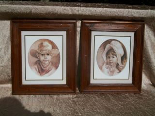 Set Of 2 Home Interiors Western Cowboy/ Cowgirl Framed Picture Prints