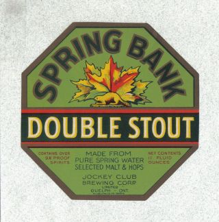 Beer Label - Canada - Spring Bank Double Stout - Jockey Club - Guelph,  Ontario