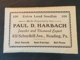 Gramophone Phonograph Needle Packet,  Full,  Harbach Reading Pa Okeh Bell