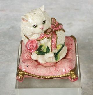 Fitz & Floyd Kitten Pink Roses Salt & Pepper Shakers White Persian Cat Pillow 2