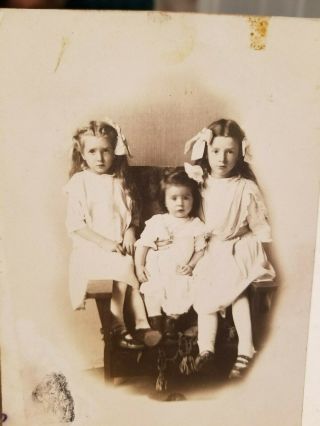Antique/vintage Photo: 3 Adorable Young Dark Eyed Girls/ Studio Photo