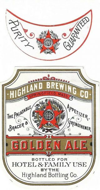 Pre Prohibition Highland Brewing Golden Ale Label With Neck Springfield Ma