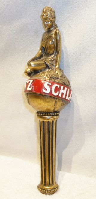 Vintage Schlitz Lady On World Globe Gold Beer Tap Handle