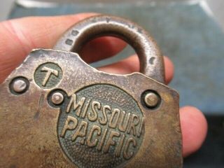 Old brass railroad padlock lock MISSOURI PACIFIC Mo - Pac.  n/r 2