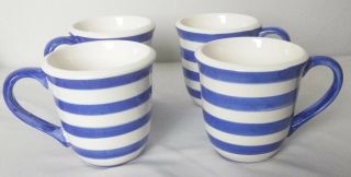 Set Of 4 Everyday Gibson Blue & White Stripe Coffee/tea Mugs/cups 4 1/2 " Tall