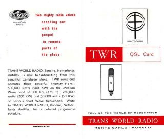 1968 Qsl: Trans World Radio,  Monte Carlo,  Monaco