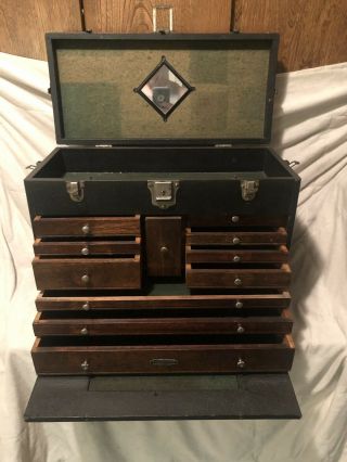 H.  Gerstner & Sons Machinist Tool Box Chest Leather Wrap Leatherette 10 Drawer