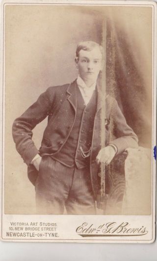 Old Photo Cabinet Card Newcastle Tyne Handsome Man Suit Fashion F2