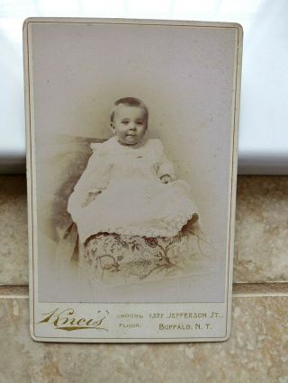 Antique Cabinet Card Photo Pixie Like Infant Lace Gown Buffalo Ny