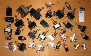 36 Vintage Electronic Switches.  Various Makes And Models.