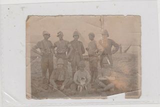 Group Boer War Soldiers & Jack Russell Dog Small 4 " X 2 " Photograph C1900