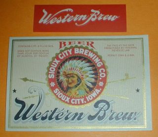 Western Brew Beer Label With N/l,  Irtp Sioux City Brewing Co.  Iowa,  Near