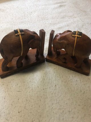 Wooden Elephant Hand Carved Bookends