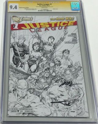 Dc 52 Justice League 1 Rrp Sketch Signed By Jim Lee & Sinclair Cgc 9.  4 Ss