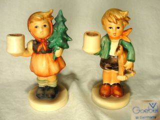 1970s Hummel Goebel Boy & Girl Christmas Tree Toy Horse Candle Holder Bee Mark