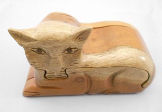 Wooden Cat Puzzle Box,  Hidden Compartment