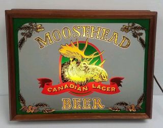 Vintage Moosehead Beer Canadian Lager Lighted Mirror Sign 17.  25 " X 13.  25 "