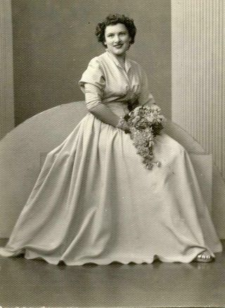 J165 Vtg Photo Woman In Formal Gown,  Wedding Bride,  Flowers C Mid Century