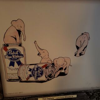 Rare Pabst Blue Ribbon Art 2012 Pink Elephants Come Home Pbr Beer Tin Sign