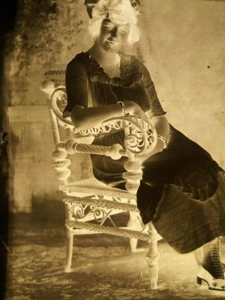 Antique Photo Glass Negative Pa Smiling Lady Woman Seated Portrait