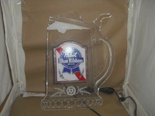 1984 Pabst Blue Ribbon Beer Sign Lighted Mug Stein Acrylic