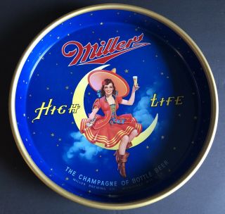 Vintage Metal Miller High - Life Girl On The Moon Beer Serving Tray