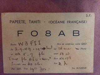 Fo8ab - Papeete,  Tahiti (oceanie Francaise) - 1949 - Qsl