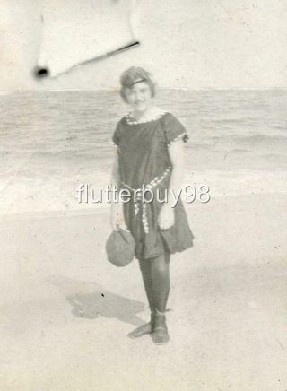 Y343 Vtg Photo Bathing Swim Suit & Cap C 1918