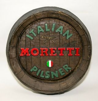 Vintage Moretti Italian Pilsner Beer Barrel Keg Bar Wall Sign