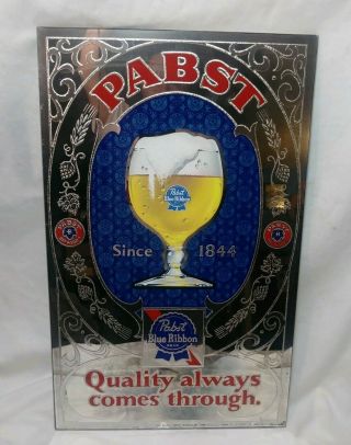 Vintage Pabst Blue Ribbon Beer Mirror Advertising Sign 20 " ×12 " Beeco Chicago