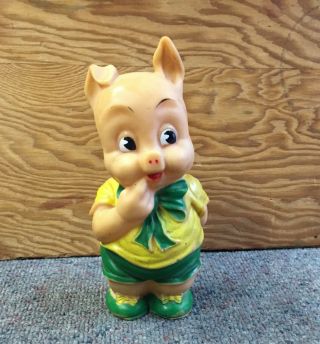 Cute Vintage Porky Pig Squeeze Toy Piggy 7 " Tall