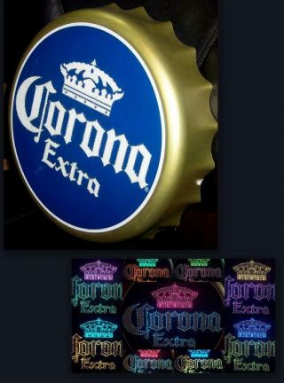 Corona Extra Beer Lighted Sign,  Fiber Optic Bottle Cap Design By Rabbit Tanaka